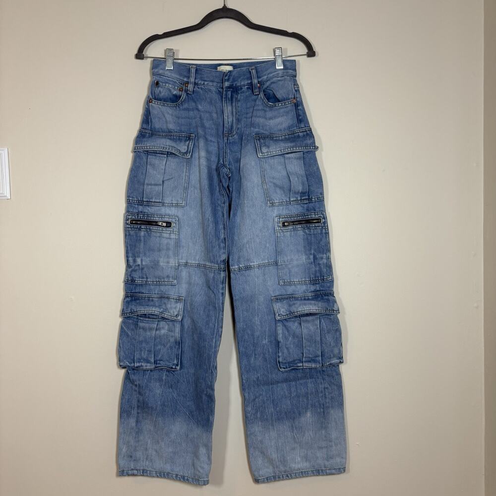 Alice + Olivia Cay Baggy Denim Cargo Jeans Wide Leg Brea Blue SZ 25 Streetwear - Picture 2 of 14